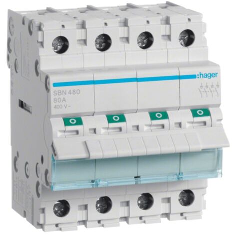 Interruptor de desconexión Hager 80A 4 polos 400VAc 4 módulos SBN480