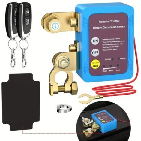 Interruptor de desconexión remota de batería de 12 V 240 A – Interruptor de apagado automático para automóviles – Contactos de plata y cable de cobre puro – 12 V CC