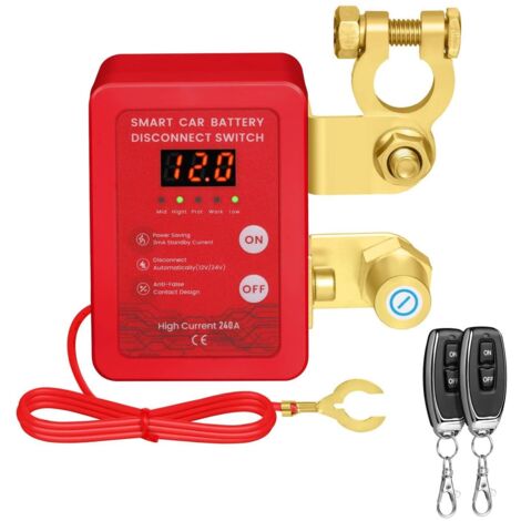 Interruptor de emergencia para coche, desconexión remota de batería de 12 V y 240 A con pantalla LED de voltaje, interruptor antirrobo para coche, camión, autocaravana y todoterreno.