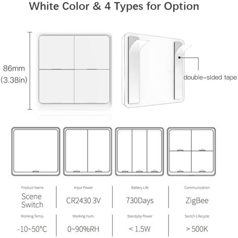 Interruptor de escena inalámbrico ZigBee – 1 módulo, modelo blanco, requiere concentrador Tuya – panel de pared con batería CR2430