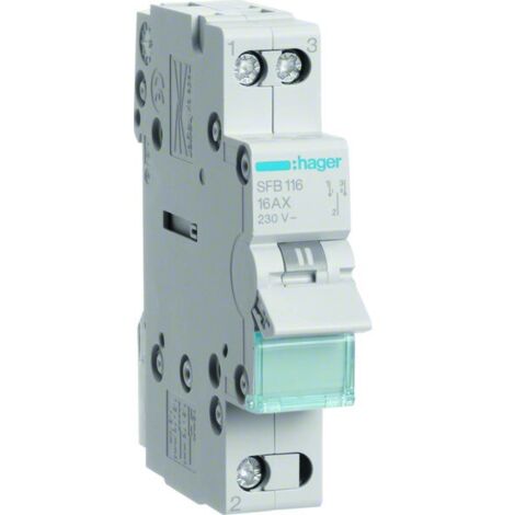 Interruptor de instalación I-0-II 1P 16A con posición central OFF, punto común desde abajo