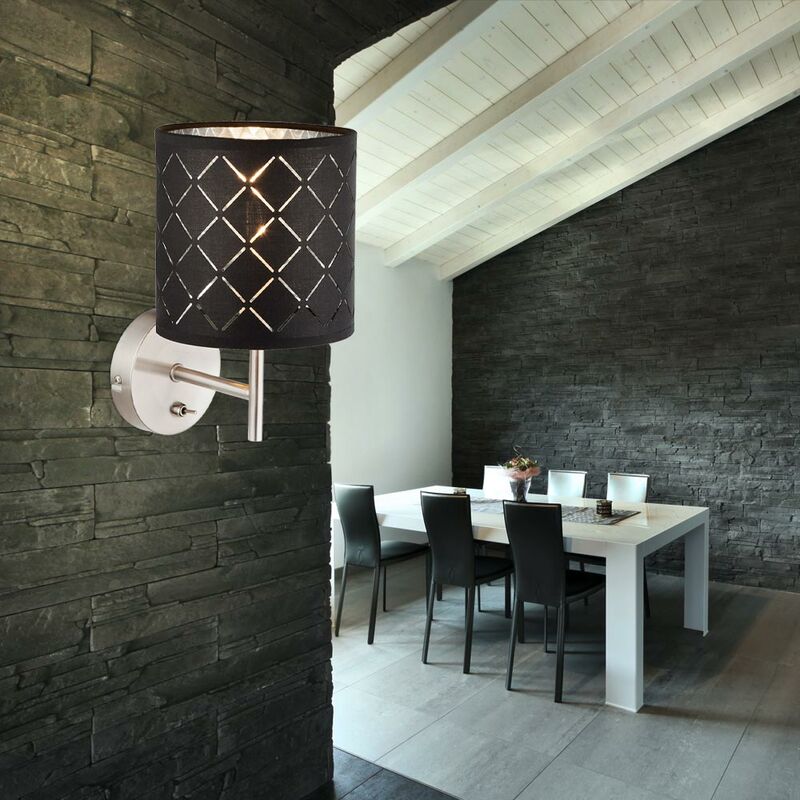 

Lámpara de pared de textil, lámpara de interruptor para sala de estar, plateada, en un juego que incluye bombillas LED