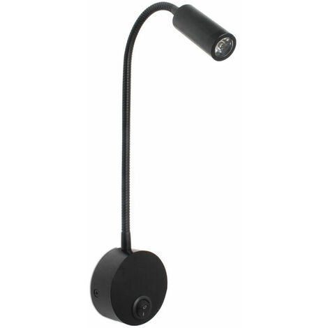 Interruptor de luz de trabajo de lectura Cabecero de pared con cuello de cisne flexible (Negro, 1W)