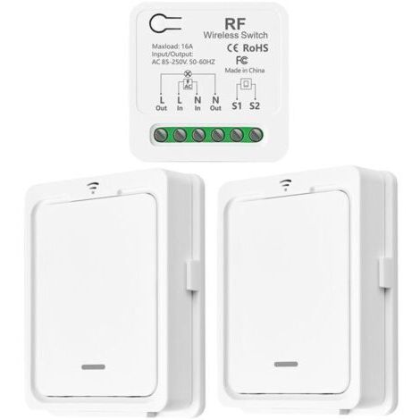 Interruptor de luz inalámbrico/Compatible con interruptores manuales, receptor de relé de 10 A y control remoto, interruptor de encendido/apagado para lámparas de hasta 1500 W.