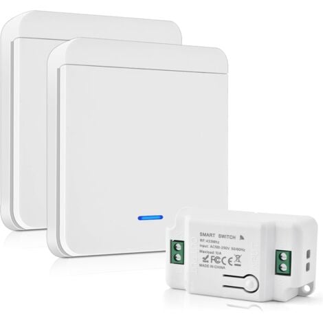 ULISEM Interruptor de luz inalámbrico de 10 A y 230 V, sin batería, 200-2000 W, bidireccional, sin cable, para exteriores.
