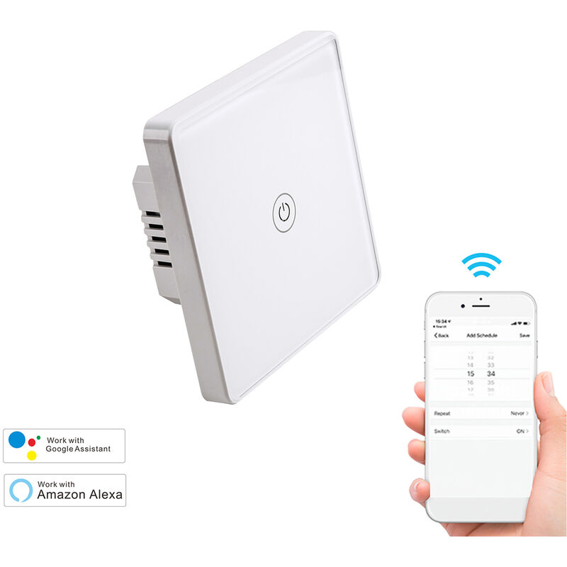 

Interruptor de luz inteligente WiFi Interruptor tactil de pared APLICACIoN Control remoto Control de voz, Compatible con Google Assistant / Alexa /