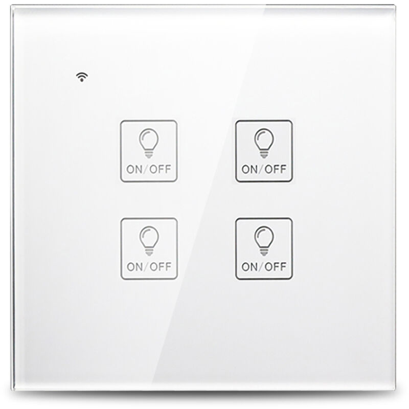 

Interruptor de luz tactil de pared inteligente Wi-Fi, panel de vidrio,Blanco, 4 pandillas