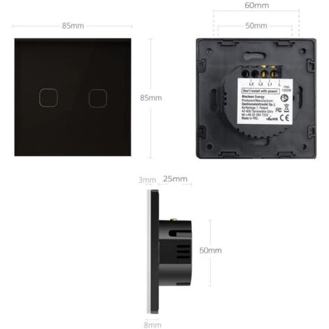 Interruptor de luz táctil, simple, vidrio, blanco con botón e iluminación de botón cuadrado, dimensiones 86x86 mm, Maclean Energy MCE701W, (Blanco botón cuadrado un toque)