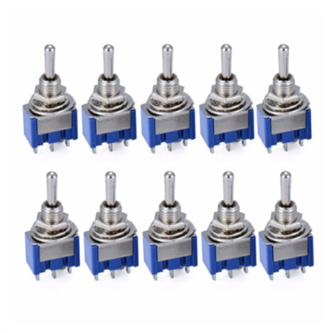 Interruptor de palanca, CA, 125 V, 6 A, ON/ON, SPDT, 3 terminales, 2 posiciones, MTS102, paquete de 10