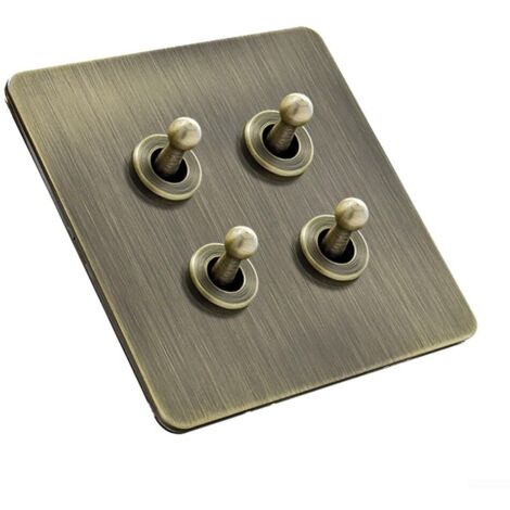 Interruptor de palanca de latón, panel de interruptores de palanca de acero inoxidable bronce de 86 x 86 mm, para control de iluminación (4 módulos).