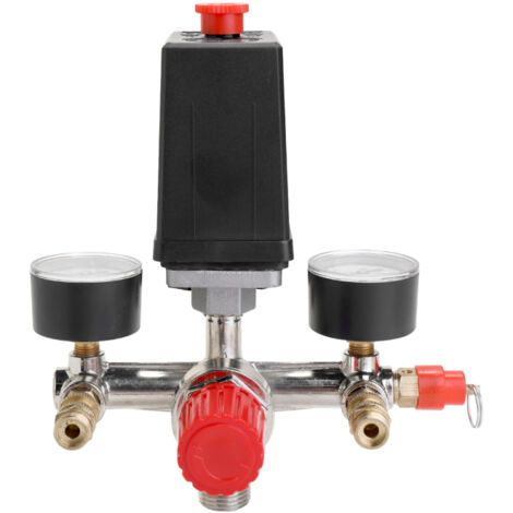 Interruptor de presión para compresor de aire pequeño de 125 PSI (12 bar) con regulador de presión ajustable y válvula de instrumentación.