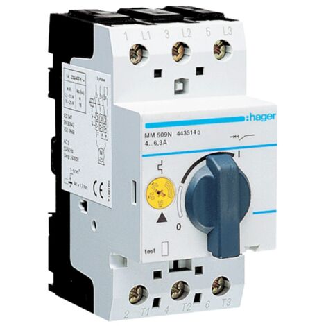 Interruptor de protección del motor Hager 4-6.3A 2.5 módulos 3-pin MM509N