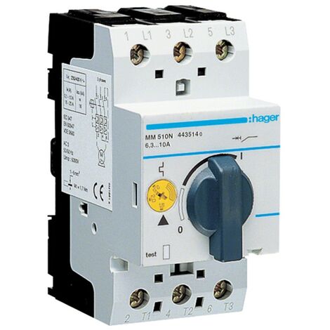 Interruptor de protección del motor Hager 6,3-10A 2,5 módulos 3 polos MM510N