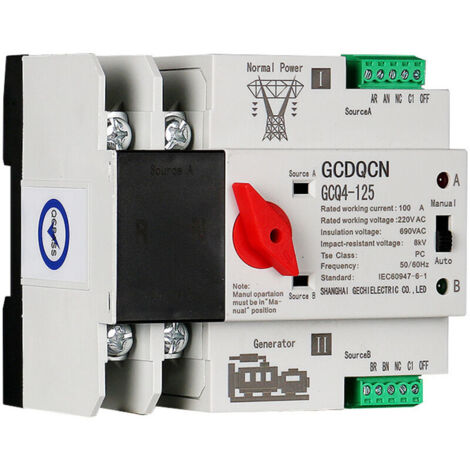 Interruptor de transferencia automática de doble alimentación 2P100A, interruptor ATS de milisegundos aislado de nivel PC, montaje en riel
