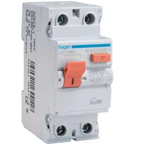 Interruptor diferencial 2P 25A 30 mA AC VIVIENDA Hager CD728V