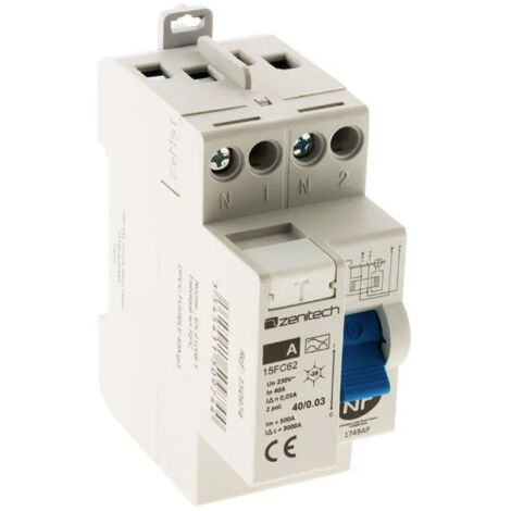 Interruptor diferencial 30mA, amperaje 40A, tornillo tipo A.