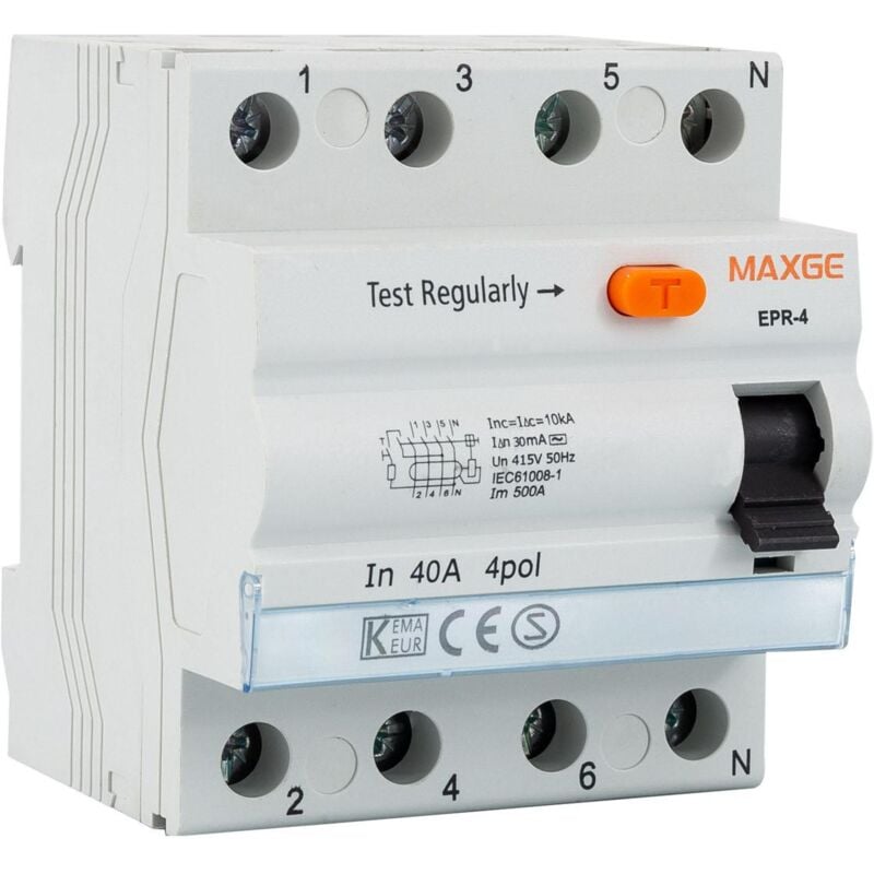 

Interruptor Diferencial Residencial MAXGE 4P-30mA-Clase AC-10kA .25 A - 25 A