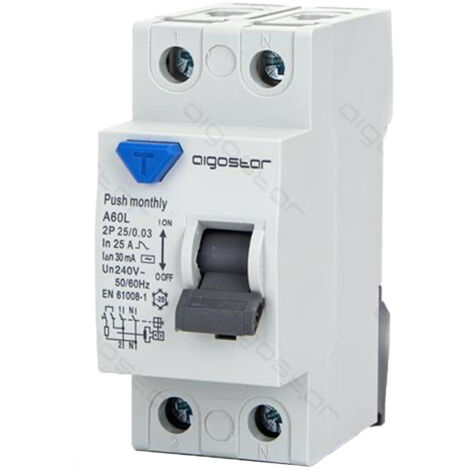 INTERRUPTOR DIFERENCIAL SALVAVIDAS 25A 2P 30mA 220V PROTECCIÓN CONTRA DISPERSIÓN