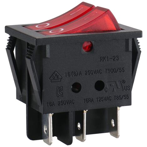 Interruptor doble basculante ON-OFF SPST 6 vias  Rojo 16 A