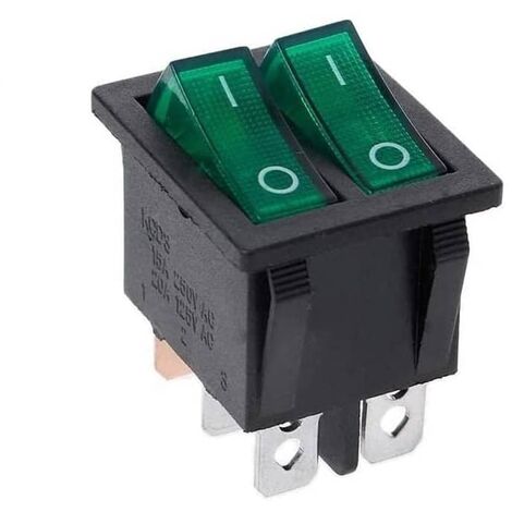 Interruptor doble basculante ON-OFF SPST 6 vias  Verde 16 A