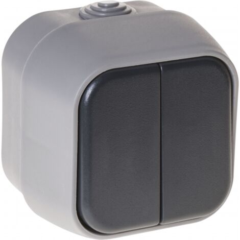 Interruptor doble  bert ip54 gris 7x7x5 cm