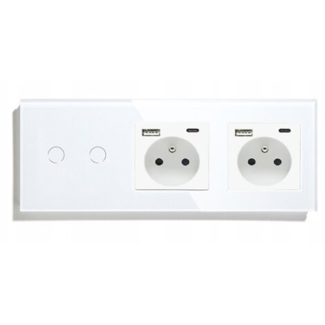 INTERRUPTOR DOBLE TÁCTIL + 2 TOMAS USB-C, CRISTAL
