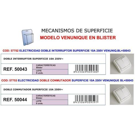 Interruptor eléctrico Finsto doble superficie 10A 250V blanco