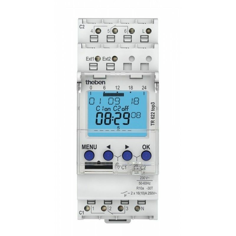 

Interruptor horario digital TR622 top 3 carril din 6220130 2 canales - Theben