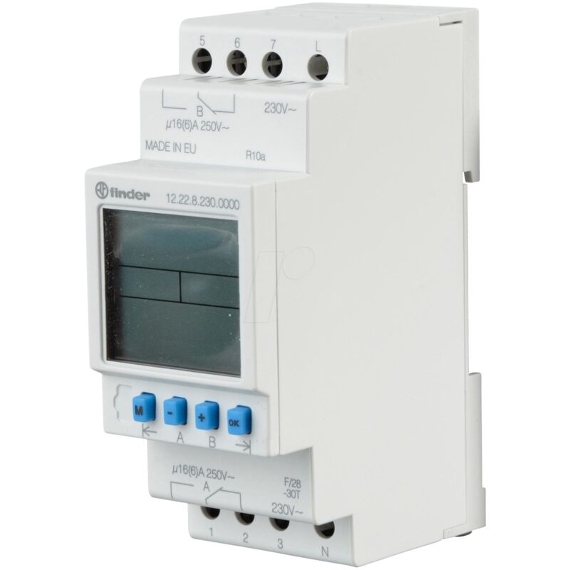 

Interruptor Horario Semanal Digital Carril DIN DPDT 16Amp 12228230.0000 FINDER