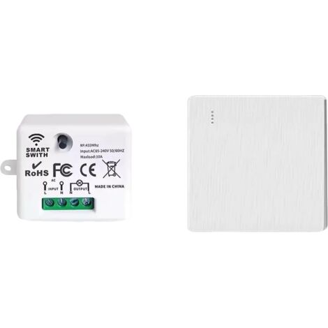 Interruptor inalámbrico de 220 V con receptor de 433 MHz, un solo botón, blanco.