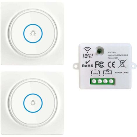 Interruptor inalámbrico, interruptor móvil autogenerado de 433 MHz, 220 V, relé, minirreceptor RF, transmisor de radio, control remoto, control de iluminación con alcance de 100 m (2 interruptores, 1 