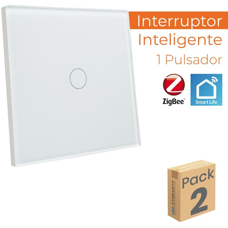 Led Atomant Sl - Interrupteur ZigBee Intelligent Verre Sans ou avec câble neutre Lot de 2 u.