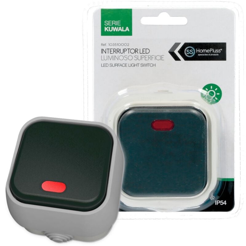

Interruptor + LED luminoso de superficie IP54 Negro - 6u caja exp