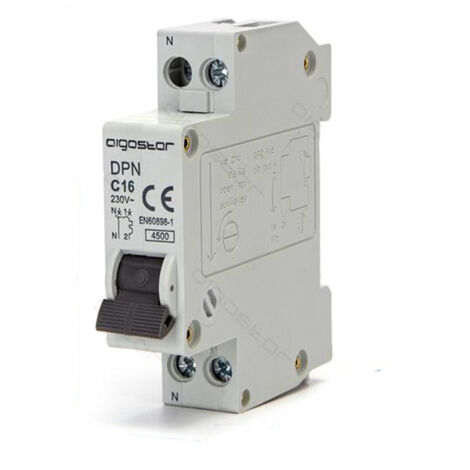 INTERRUPTOR MAGNETOTÉRMICO 16A 1P+N 230V Módulo Din Rail