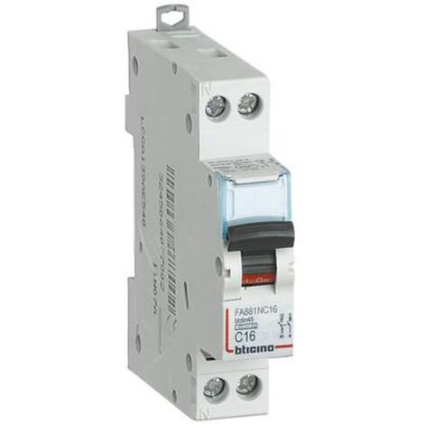 Interruptor magnetotérmico Bticino 16A 1P+N 4,5 kA curva C 1M FA881C16
