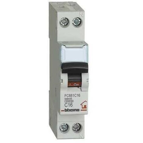 Interruptor magnetotÉrmico bticino btdin45 c16 1p+n 1 m 4500a fc881c16