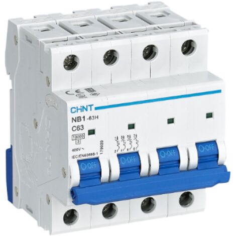 Interruptor magnetotérmico chint 4p 63a 10ka curva c - 179920