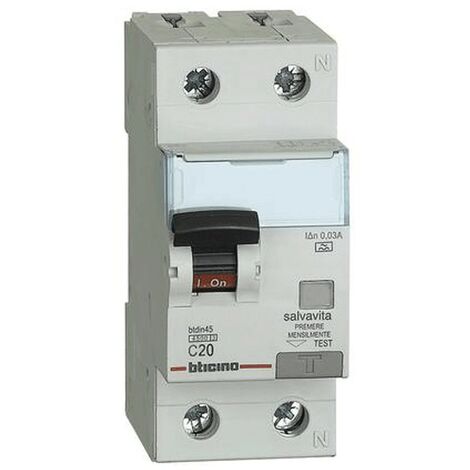 Interruptor magnetotérmico diferencial Bticino 1P+N 20A 30mA tipo AC 4,5kA 2 módulos