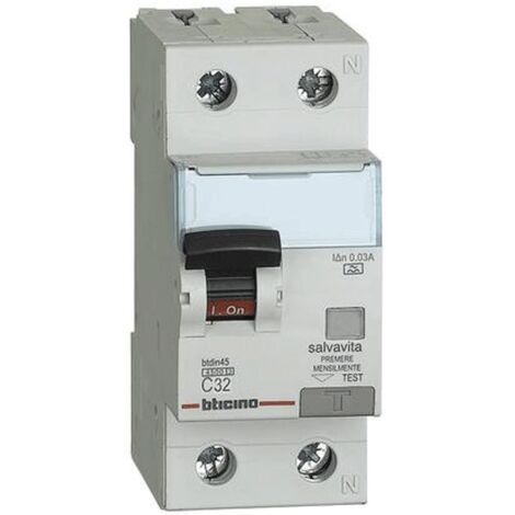 Interruptor magnetotérmico diferencial Bticino 1P+N 32A 30mA tipo A 4,5kA 2 módulos GA8813A32
