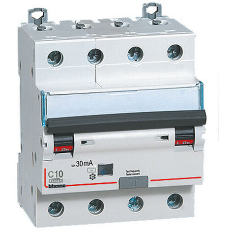 Interruptor magnetotérmico diferencial Bticino 4P 10A 30mA tipo AC 4,5kA 4 módulos GA8843AC10