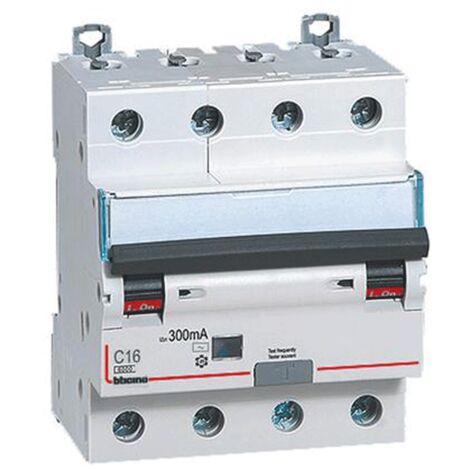 Interruptor magnetotérmico diferencial Bticino 4P 16A 300mA tipo AC 6kA 4 módulos GN8844AC16