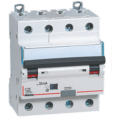 Interruptor magnetotérmico diferencial Bticino 4P 25A 30mA tipo AC 4,5kA 4 módulos GA8843AC25