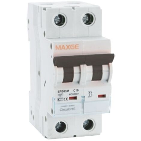 Interruptor Magnetotérmico Industrial Alpha+ 2P-63A-6kA MAXGE 16 A