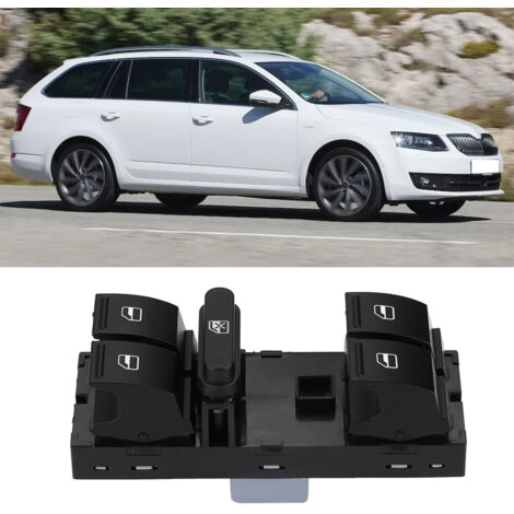 Interruptor principal de elevalunas eléctrico para Skoda Fabia Octavia SuperB - 1Z0 959 858B (Negro, ABS)