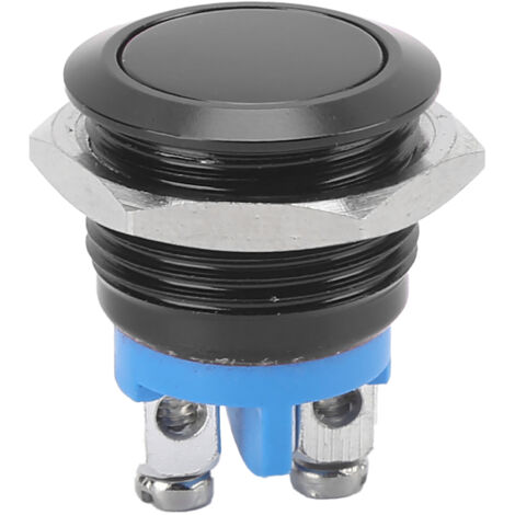 Interruptor pulsador de acero inoxidable de 16 mm, cabeza plana redonda, IP65, con resistencia de retorno automático, 220 V (negro)