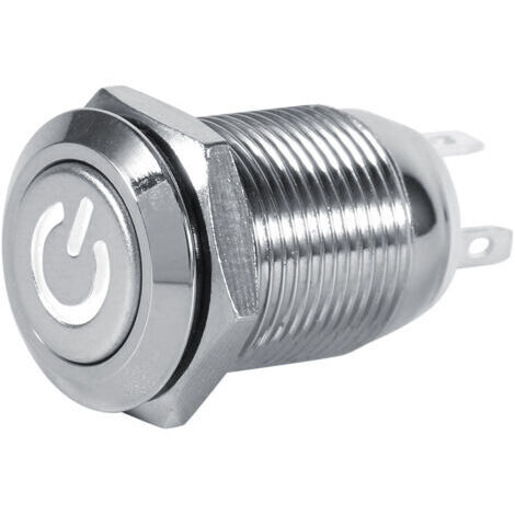Interruptor pulsador de encendido de 12 mm, resistente al agua, metálico, de tipo momentáneo, con LED blanco, 3 V.