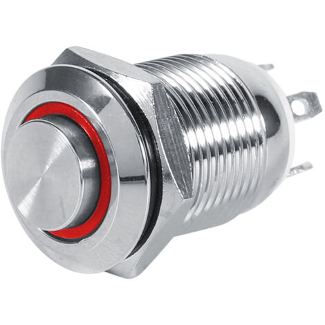 Interruptor pulsador metálico momentáneo, resistente al agua IP65, 12 mm, LED rojo, botón plano, 4 contactos, marca CSPAR, 4 pines.