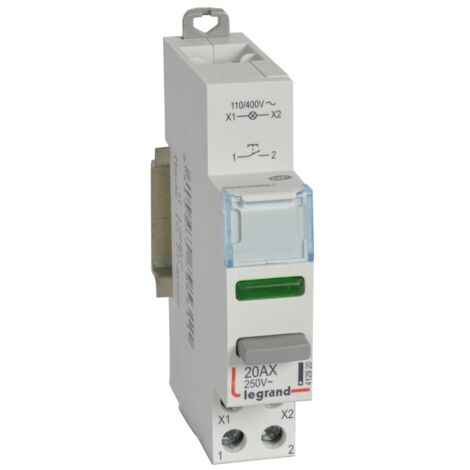 Interruptor pulsador monoestable 20A, NO+LED, con luz verde, 110/400V