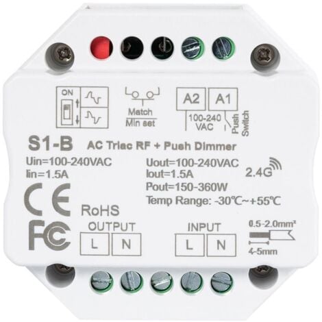 LEDKIA Interruptor Regulador LED TRIAC Compatible con Pulsador y Mando RF Blanco