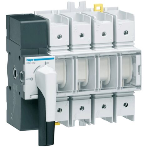 Interruptor seccionador Hager 4P 125A de 8 módulos con mando giratorio HAE412